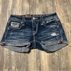 Rock Revival Brunella Shorts Women’s Side 26 Blue  Distressed Rhinestone Denim
